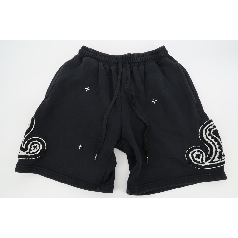 EPTM Sweat Shorts Mens Large Black Paisley Felted Embroidered‎ Streetwear 9934